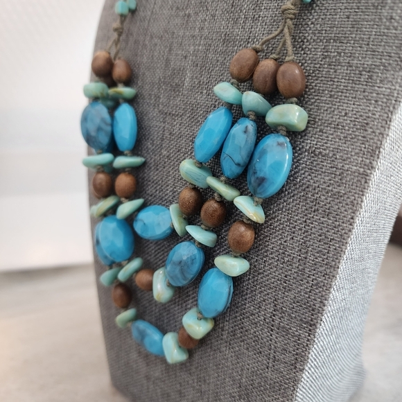 Robert Rose Chunky Statement Necklace Turquoise Brown Beads Boho Layered - Picture 7 of 8